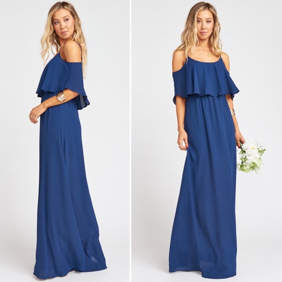 Show Me Your MuMu Dresses & Skirts - Show Me Your Mumu Navy Blue Caitlin Ruffle Maxi Bridesmaid Dress Gown Small